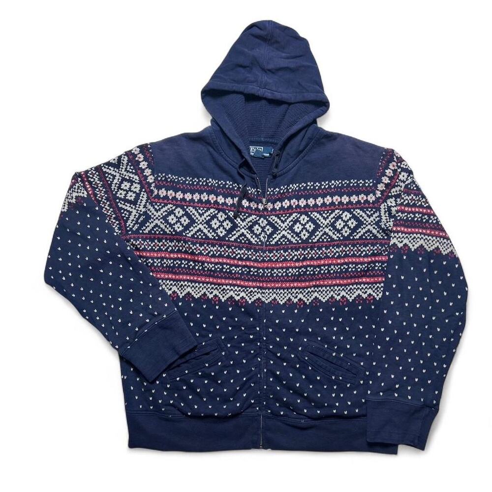 Polo Ralph Lauren Vintage 90s Nordic Fair Isle Waffle Hoodie Sweatshirt XXL